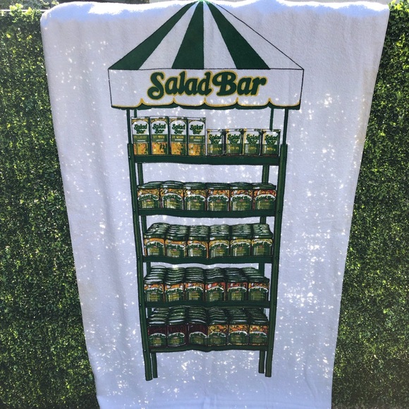 80's Salad Bar Beach Towel - Novelty Pickle Bath Sheet - Beach Supplies - Picture 1 of 14